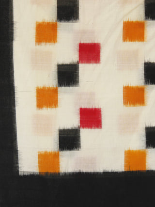 Ivory Black Red Ikat Handwoven Pochampally Cotton Dupatta -  D04170145