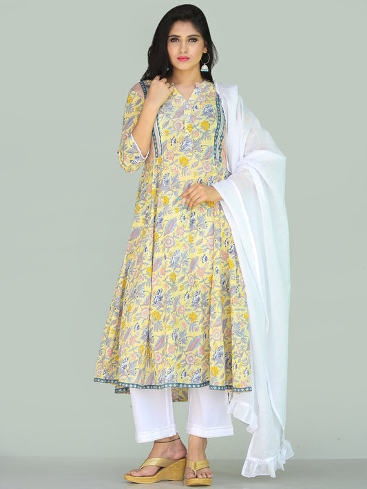 Rozana Renaz Anarkali Kurta Pants Set With Kota Dupatta - KS35AS2220WD