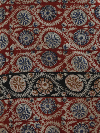 Red Black Beige Indigo Hand Block Printed Long Cotton Dress With Gathers - D183F1151