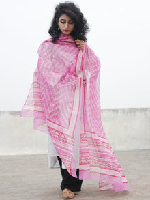 Pink Red Ivory Kota Doria Cotton Hand Block Printed Dupatta  - D04170208