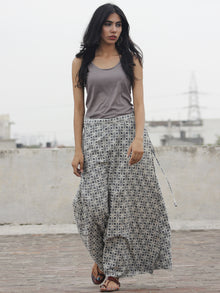 Hand Block Printed Wrap Around Skirt In Grey Ivory - S40F074