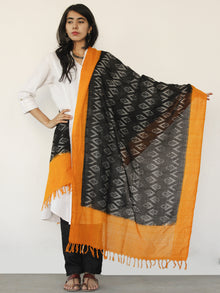 Rust Orange Black Ikat Handwoven Pochampally Cotton Dupatta -  D04170147