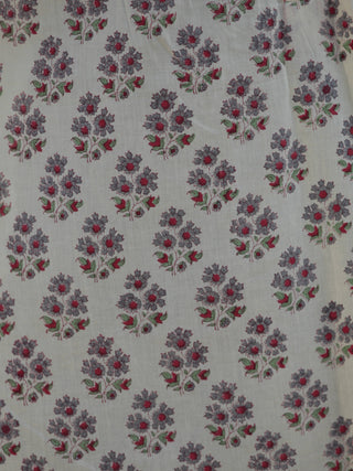Ivory Red Grey Green Hand Block Printed Cotton Top - T31F546