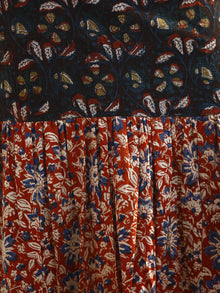 Indigo Brown Red Hand Block Printed Long Cotton Tie Up Waist Dress -  D170F1139