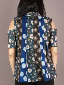 Multi Colour Hand Block Printed Cotton Top With Cold Shoulders - T11640018