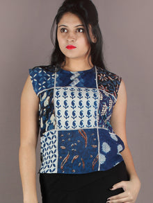 Indigo White Maroon Colour Hand Block Printed Cotton Top - T11640019