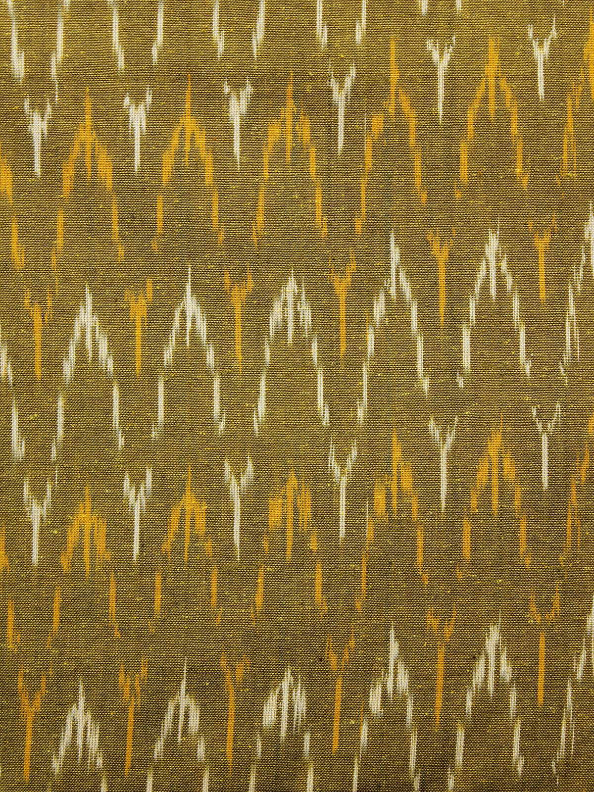 Olive Green Orange Ivory Pochampally Hand Woven Ikat Fabric Per Meter - F002F960