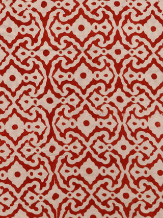 Beige Black Red Hand Block Printed Cotton Suit-Salwar Fabric With Chiffon Dupatta (Set of 3) - SU01HB374