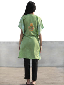 Green Yellow Beige Aari Embroidered Short Kashmere Kaftan  - K11K041
