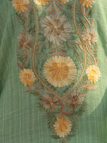 Green Yellow Beige Aari Embroidered Short Kashmere Kaftan  - K11K041
