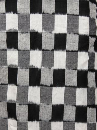 Black White Grey Double Ikat Handwoven Dress With Kimono Sleeves And Side Pockets -  D236F928