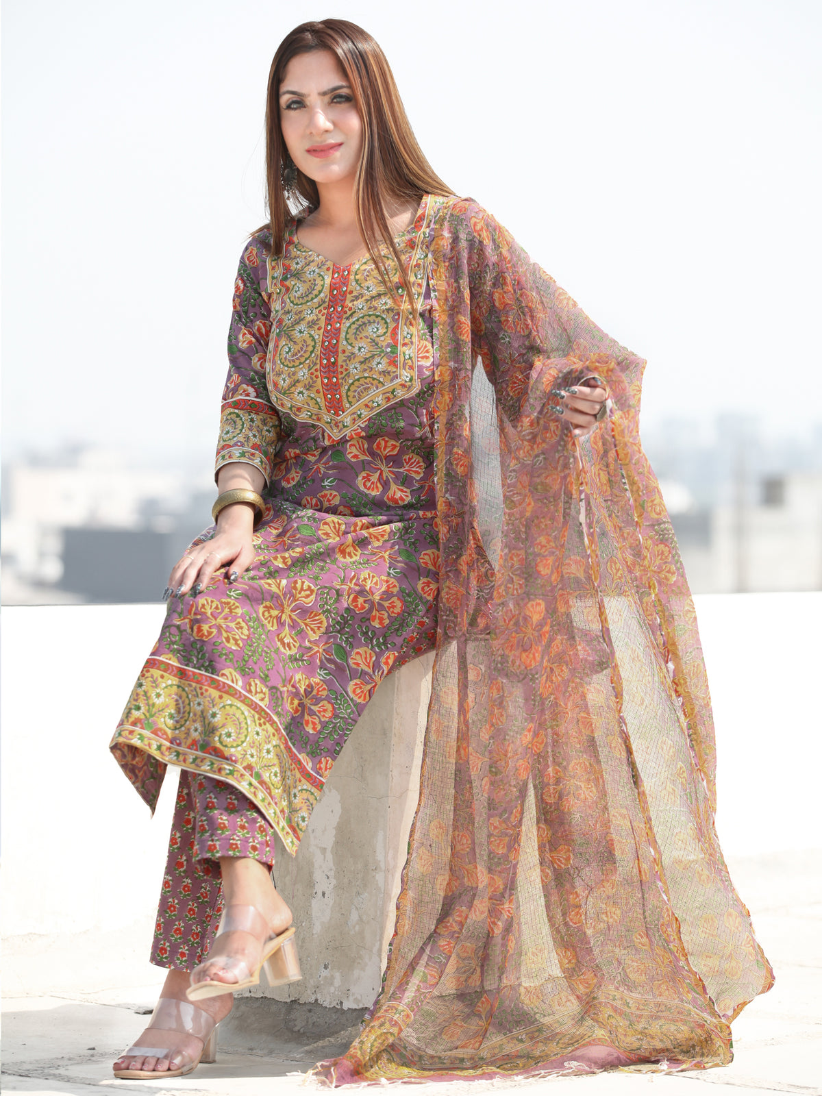 Utsav Ibda - Kurta Pants & Kota Doria Dupatta  - KS47T2591D