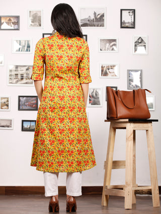 Mustard Yellow Rust Green Hand Block Printed Kurta - K82F1487