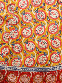 Mustard Coral Indigo Ivory Hand Block Printed Cotton Midi Dress - D243F1375