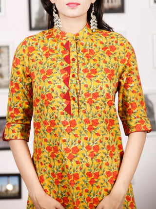 Mustard Yellow Rust Green Hand Block Printed Kurta - K82F1487