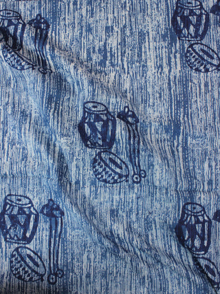 Indigo Ivory Natural Dyed Hand Block Printed Cotton Fabric Per Meter - F0916297