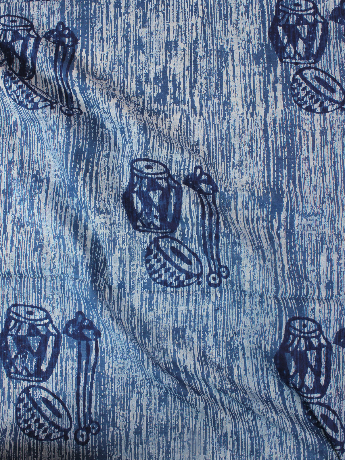 Indigo Ivory Natural Dyed Hand Block Printed Cotton Fabric Per Meter - F0916297