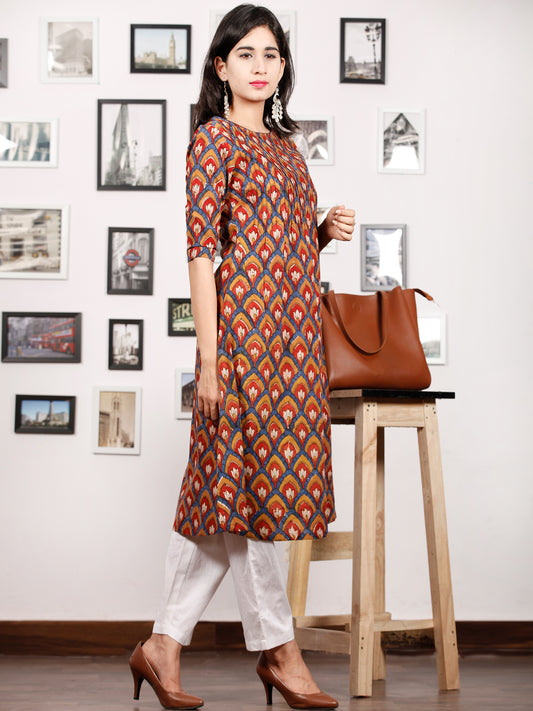 Indigo Peanut Brown Maroon Ivory Hand Block Printed Kurta in Natural Colors - K83F1152