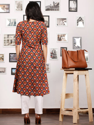 Indigo Peanut Brown Maroon Ivory Hand Block Printed Kurta in Natural Colors - K83F1152