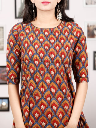 Indigo Peanut Brown Maroon Ivory Hand Block Printed Kurta in Natural Colors - K83F1152