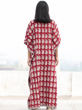 Red Beige Black Hand Block Printed Kaftan - K004F1716