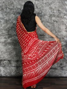 Red White Hand Block Printed Chiffon Saree with Zari Border - S031703124