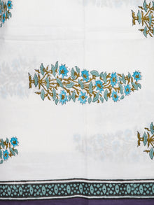 White Indigo SkyBlue  Hand Block Printed Cotton Suit-Salwar Fabric With Chiffon Dupatta (Set of 3) - SU01HB385