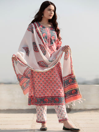 Zohra Jamina - Set of Straight Kurta Pants & Chanderi Silk Dupatta - KS47K2511D