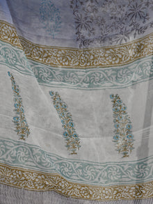 White Indigo SkyBlue  Hand Block Printed Cotton Suit-Salwar Fabric With Chiffon Dupatta (Set of 3) - SU01HB385