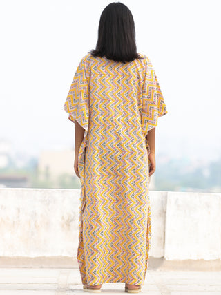 Yellow Green Pink Hand Block Printed Kaftan - K005F2301