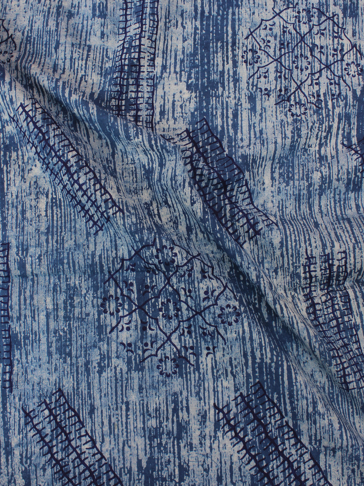 Indigo Blue Natural Dyed Hand Block Printed Cotton Fabric Per Meter - F0916359