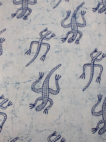 Ivory Indigo Natural Dyed Hand Block Printed Cotton Fabric Per Meter - F0916331