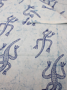 Ivory Indigo Natural Dyed Hand Block Printed Cotton Fabric Per Meter - F0916331