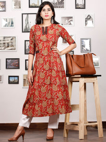 Rust Peanut Brown Black Hand Block Printed Kurta in Natural Colors - K85F1374