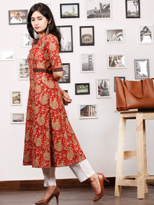 Rust Peanut Brown Black Hand Block Printed Kurta in Natural Colors - K85F1374