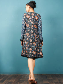 Indigo Black Rust Ivory Hand Block Printed Cotton Tunic Dress - D246F1399
