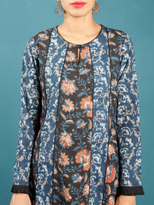 Indigo Black Rust Ivory Hand Block Printed Cotton Tunic Dress - D246F1399