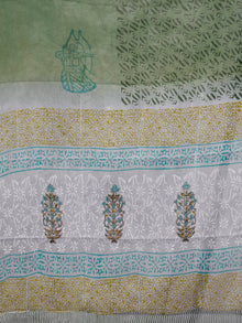 White Green SkyBlue Hand Block Printed Cotton Suit-Salwar Fabric With Chiffon Dupatta (Set of 3) - SU01HB386