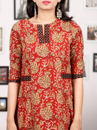 Rust Peanut Brown Black Hand Block Printed Kurta in Natural Colors - K85F1374