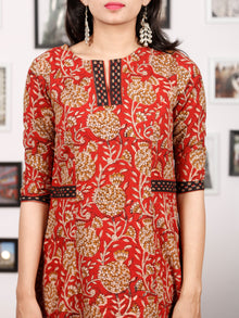 Rust Peanut Brown Black Hand Block Printed Kurta in Natural Colors - K85F1374