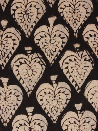 Beige Black Natural Dyed Hand Block Printed Cotton Fabric Per Meter - F0916313