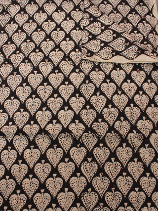 Beige Black Natural Dyed Hand Block Printed Cotton Fabric Per Meter - F0916313
