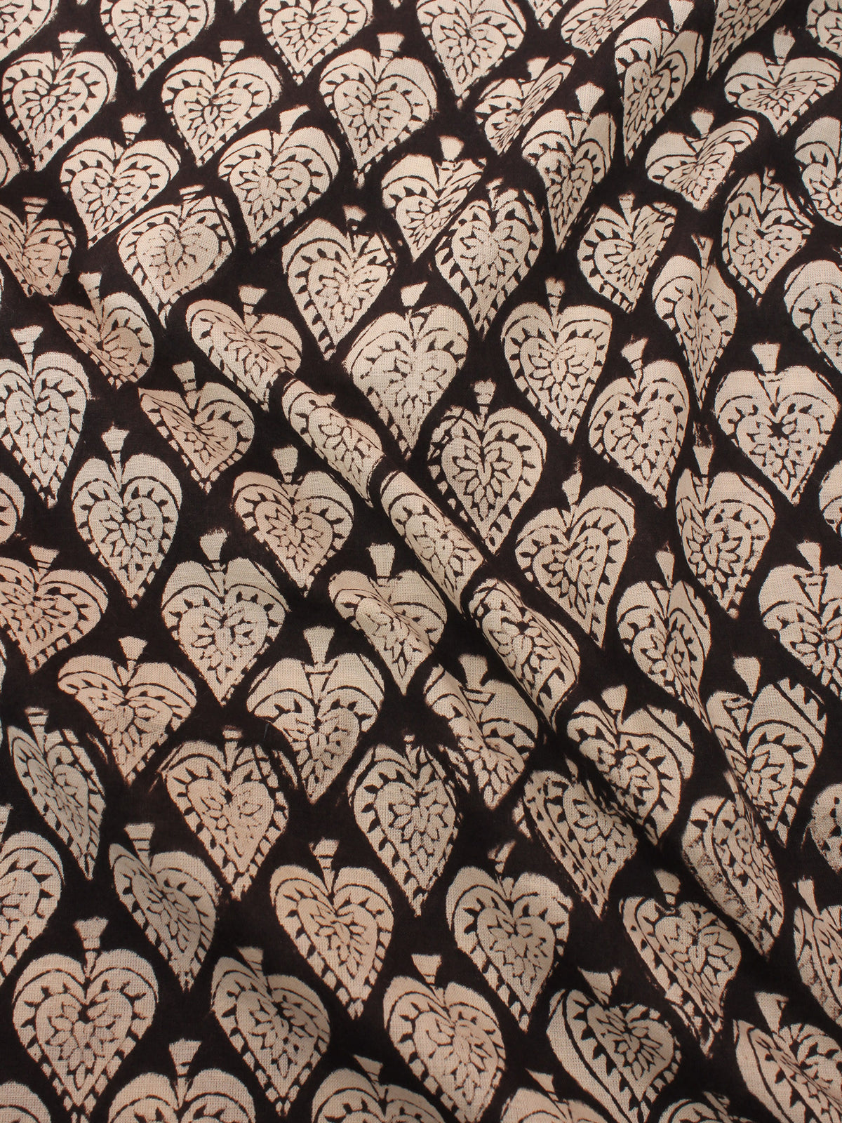 Beige Black Natural Dyed Hand Block Printed Cotton Fabric Per Meter - F0916313