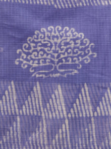 Purple Ivory Hand Block Printed Kota Doria Saree in Natural Colors - S031703013