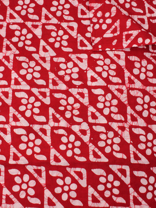 Red White Hand Block Printed Cotton Fabric Per Meter - F0916312