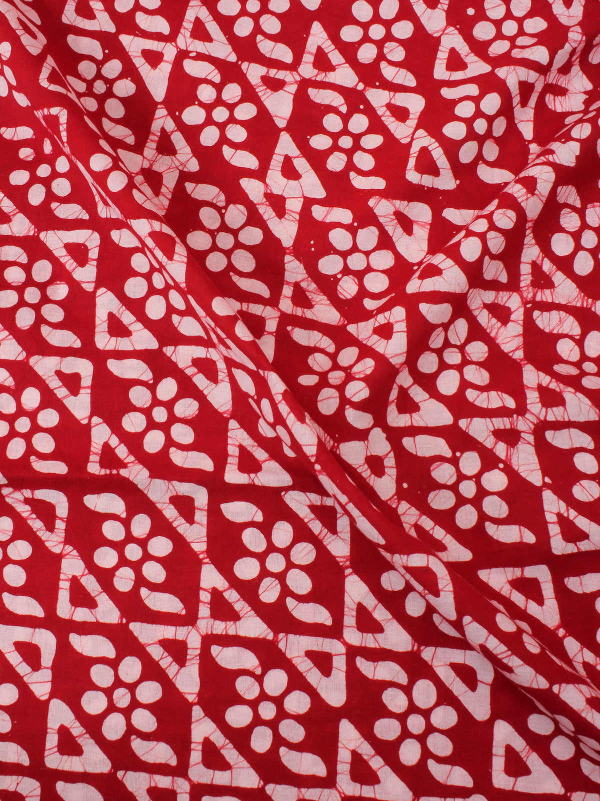 Red White Hand Block Printed Cotton Fabric Per Meter - F0916312