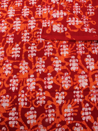 Red White Orange Natural Dyed Hand Block Printed Cotton Fabric Per Meter - F0916311