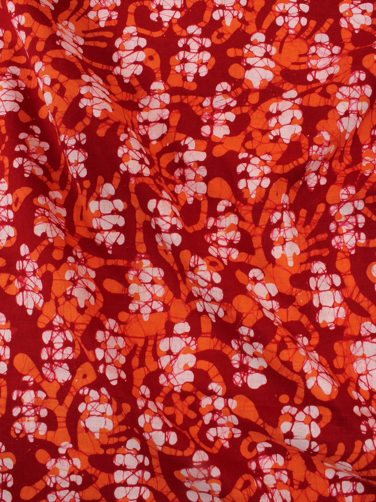 Red White Orange Natural Dyed Hand Block Printed Cotton Fabric Per Meter - F0916311