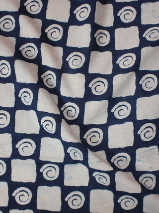 Indigo Ivory Natural Dyed Hand Block Printed Cotton Fabric Per Meter - F0916078