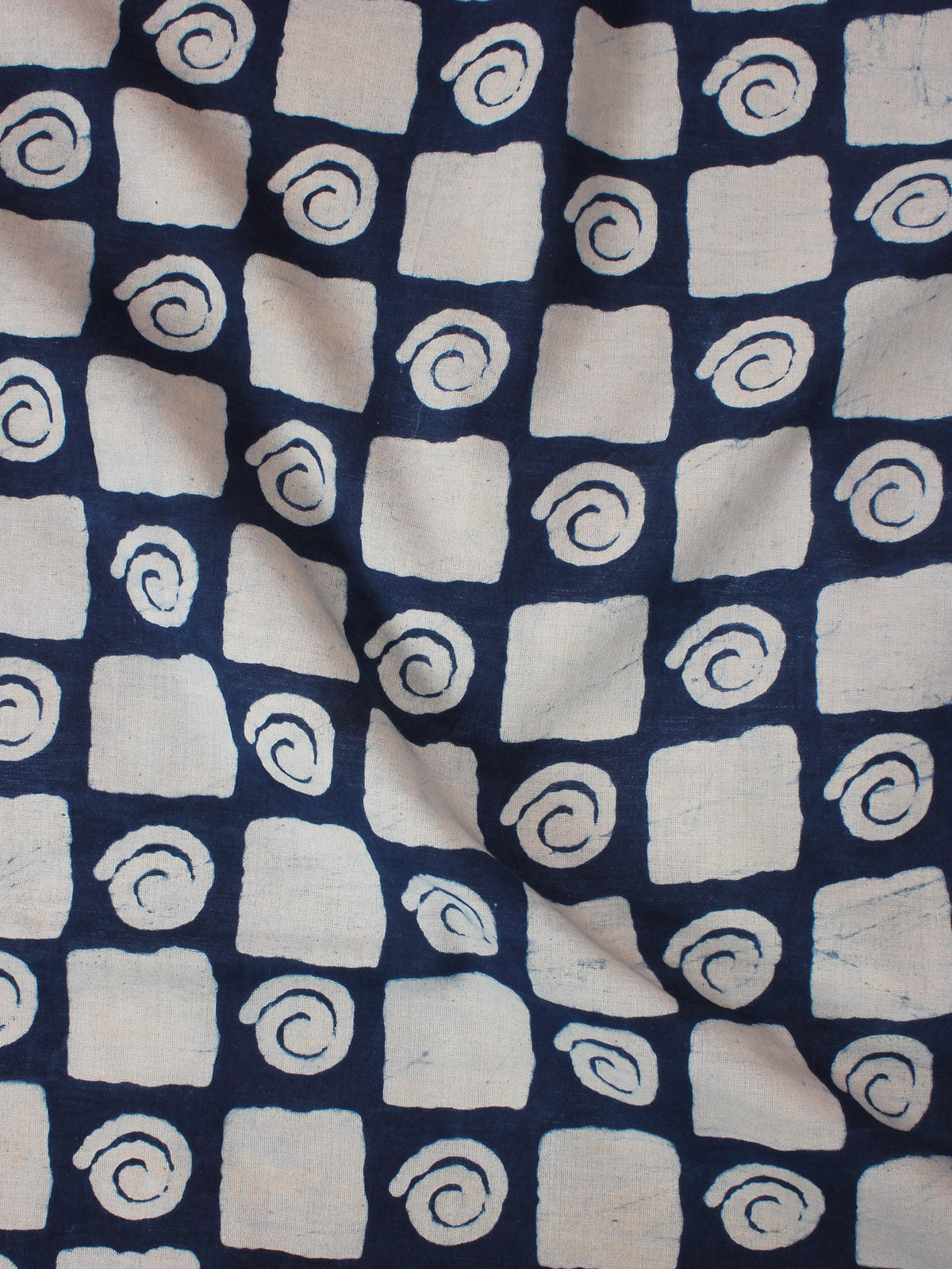 Indigo Ivory Natural Dyed Hand Block Printed Cotton Fabric Per Meter - F0916078